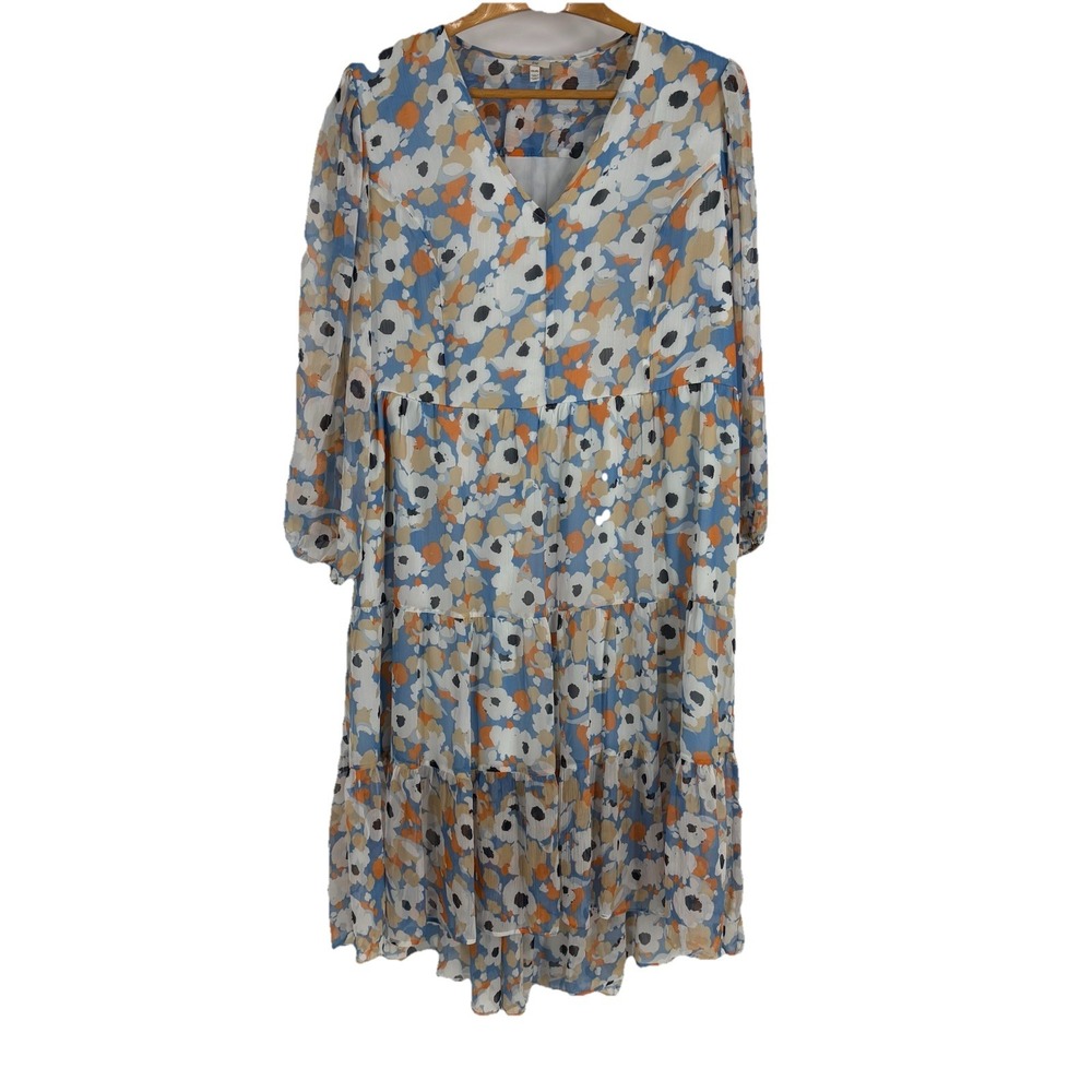 Joie Womens Tiered Hi Low Midi Dress XXL Floral Chiffon Romantic Feminine Boho‎